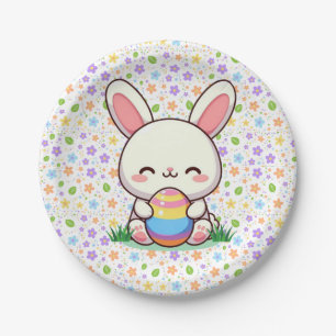 Niedlicher Frühjahr/Osterhase mit Ei Pappteller
