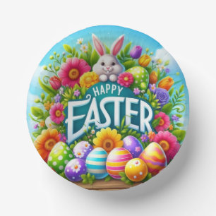 Niedlicher Frühjahr/Osterhase mit Ei Pappteller