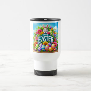 Niedlicher Frühjahr/Osterhase mit Ei Reisebecher