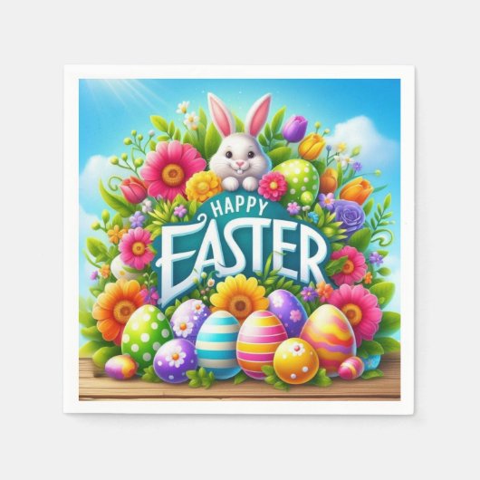 Niedlicher Frühjahr/Osterhase mit Ei Serviette (Vorderseite)