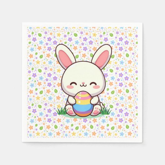 Niedlicher Frühjahr/Osterhase mit Ei Serviette (Vorderseite)