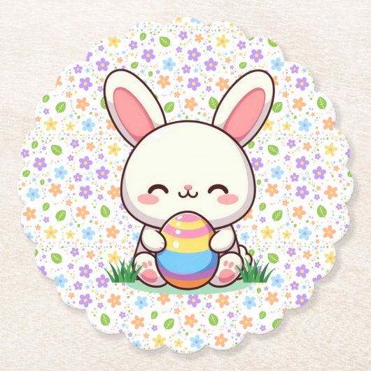Niedlicher Frühjahr/Osterhase mit Ei Untersetzer (Vorderseite)
