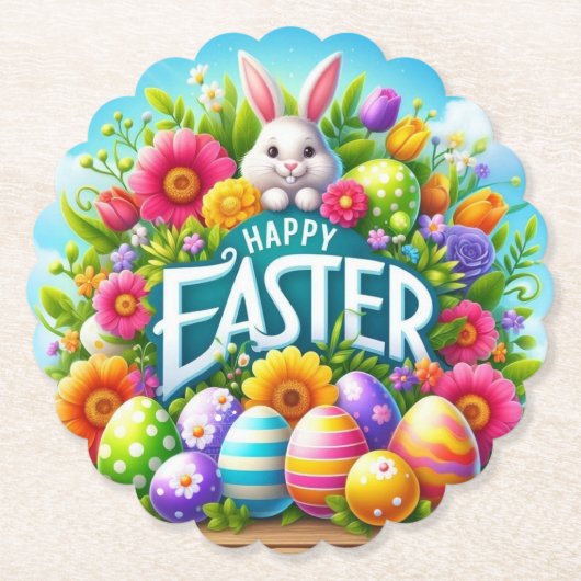 Niedlicher Frühjahr/Osterhase mit Ei Untersetzer (Vorderseite)