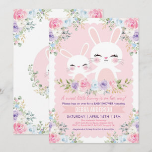 Niedlicher Frühling Bunny Baby Dusche Aquarell Blü Einladung