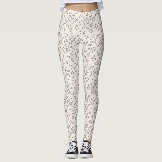 Niedlicher Frühling Ostern Bunny Floral Muster Ei  Leggings (Vorderseite)