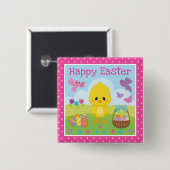 Niedlicher Frühling Ostern Kiche und Schokolade Ei Button (Vorne & Hinten)