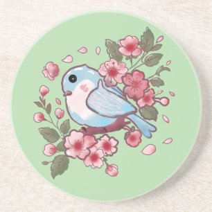 Niedlicher Frühlingsblaue Vogel & Kirschblüten Aqu Getränkeuntersetzer