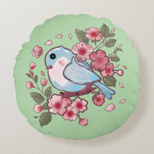 Niedlicher Frühlingsblaue Vogel & Kirschblüten-Aqu Rundes Kissen