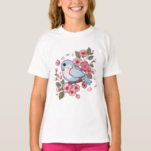 Niedlicher Frühlingsblaue Vogel & Kirschblüten-Aqu T-Shirt