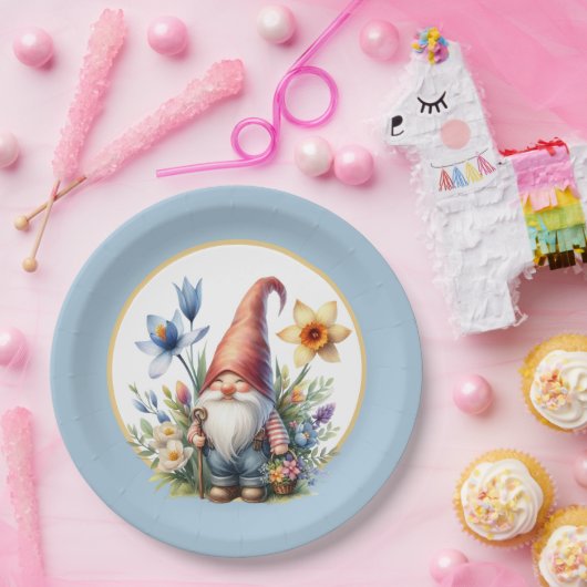 Niedlicher Frühlingsgarten Party Gnome Pappteller (Party)
