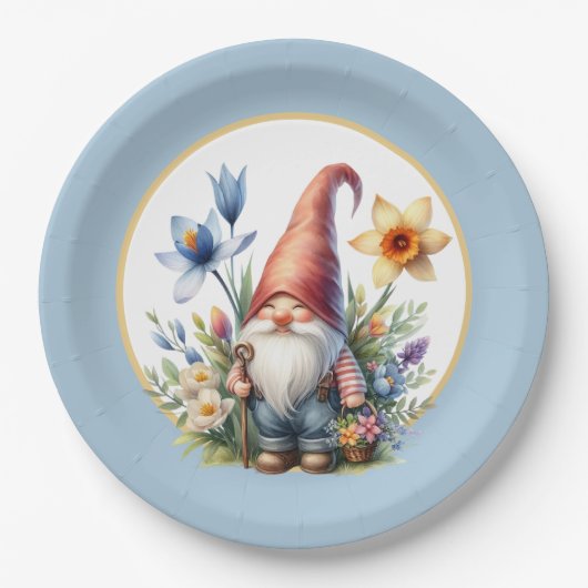 Niedlicher Frühlingsgarten Party Gnome Pappteller (Vorderseite)