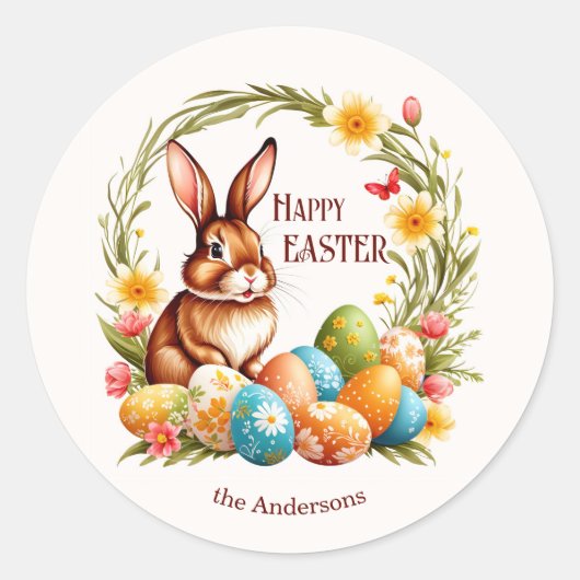 Niedlicher Frühlingshasen Blumenäcker Runder Aufkleber (Vorderseite)