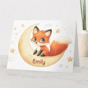 Niedlicher Fuchs auf dem Mond mit Sternen Karte