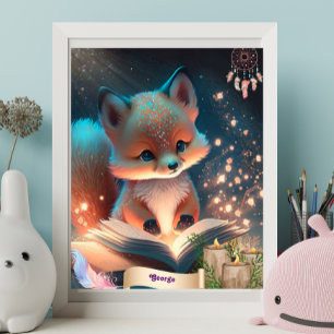 Niedlicher Fuchs beim Lesen eines Buches personali Poster
