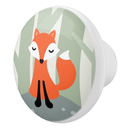 Niedlicher Fuchs, der auf Waldfelsen sitzt Keramikknauf (Rechts)