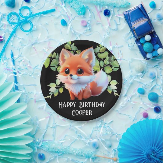 Niedlicher Fuchs, der Waldtiere zeichne, Waldfreun Pappteller (Party)