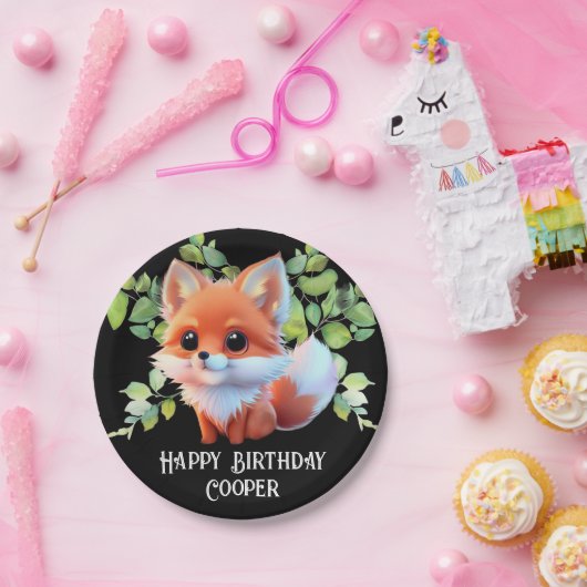 Niedlicher Fuchs, der Waldtiere zeichne, Waldfreun Pappteller (Party)