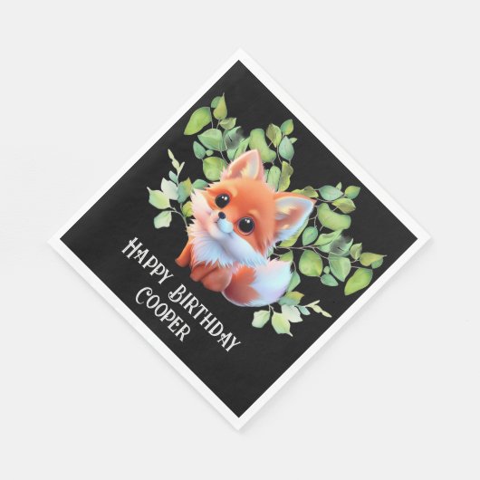 Niedlicher Fuchs, der Waldtiere zeichne, Waldfreun Serviette (Ecke)