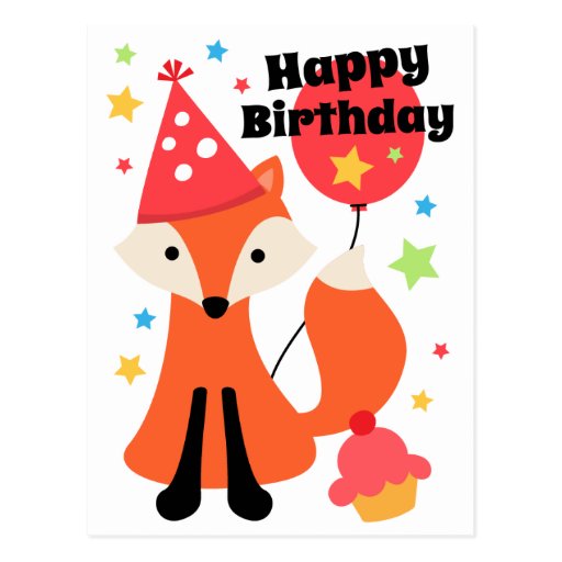 Niedlicher Fuchs mit alles Gute zum Geburtstag des Postkarte Zazzle