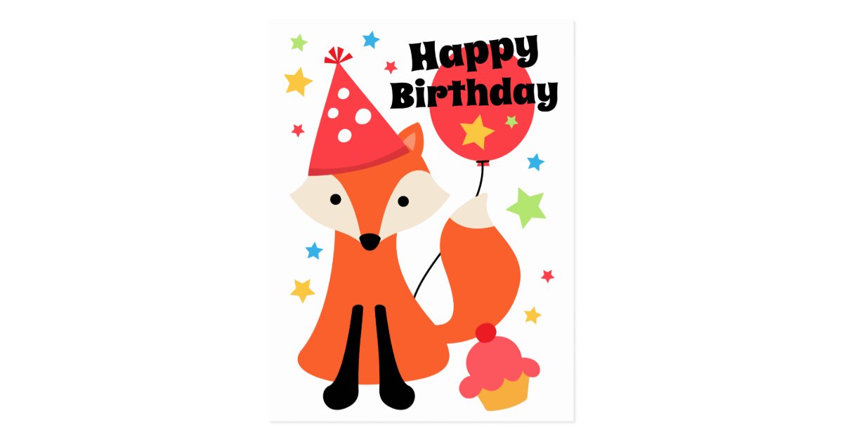 Niedlicher Fuchs mit alles Gute zum Geburtstag des Postkarte Zazzle