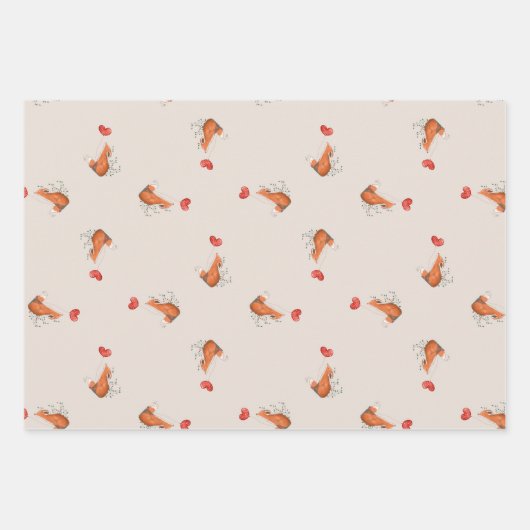 Niedlicher Fuchs mit herzförmiger, brauner Ballon Geschenkpapier Set (Vorderseite 3)