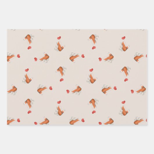 Niedlicher Fuchs mit herzförmiger, brauner Ballon Geschenkpapier Set (Vorderseite)