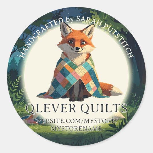 Niedlicher Fuchs mit Quilt-Quilt-Quilternaht Runder Aufkleber (Vorderseite)