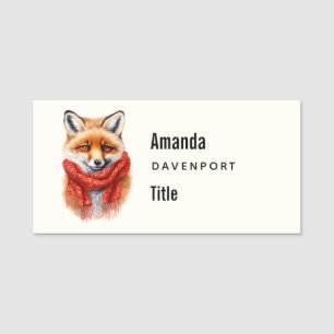 Niedlicher Fuchs mit rotem Schal Herbst Bild Gesch Namensschild