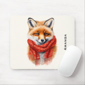 Niedlicher Fuchs mit rotem Schal Herbstbild Mousepad (Mit Mouse)