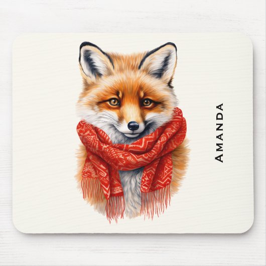 Niedlicher Fuchs mit rotem Schal Herbstbild Mousepad (Vorne)