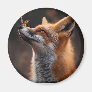 Niedlicher Fuchs mit Schmetterling auf der Nase Magnet