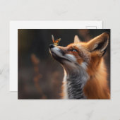 Niedlicher Fuchs mit Schmetterling auf der Nase Postkarte (Vorne/Hinten)