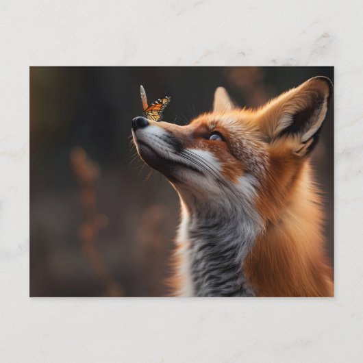 Niedlicher Fuchs mit Schmetterling auf der Nase Postkarte (Vorderseite)