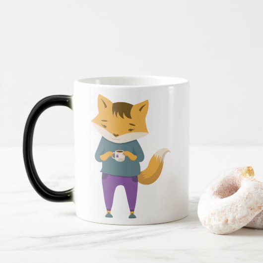 Niedlicher Fuchs mit Tasse Tee (Mit Donut)