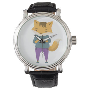 Niedlicher Fuchs mit Tasse Tee Armbanduhr