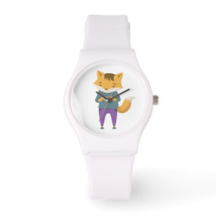 Niedlicher Fuchs mit Tasse Tee Armbanduhr
