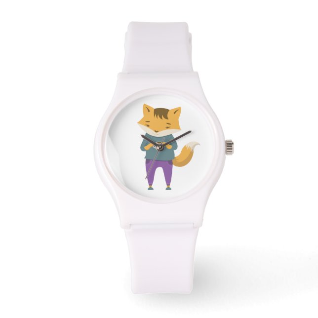 Niedlicher Fuchs mit Tasse Tee Armbanduhr (Vorderseite)