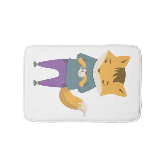 Niedlicher Fuchs mit Tasse Tee Badematte (Vorderseite)
