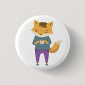 Niedlicher Fuchs mit Tasse Tee Button (Vorderseite)