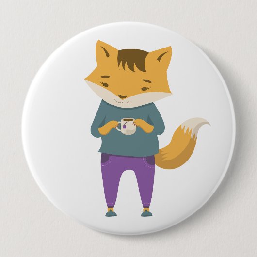 Niedlicher Fuchs mit Tasse Tee Button (Vorderseite)