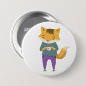 Niedlicher Fuchs mit Tasse Tee Button (Vorne & Hinten)