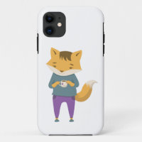 Niedlicher Fuchs mit Tasse Tee