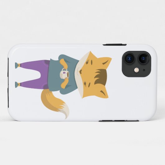 Niedlicher Fuchs mit Tasse Tee Case-Mate iPhone Hülle (Rückseite (Horizontal))