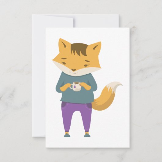 Niedlicher Fuchs mit Tasse Tee Dankeskarte (Vorderseite)