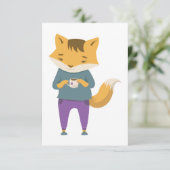 Niedlicher Fuchs mit Tasse Tee Dankeskarte (Stehend Vorderseite)
