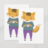Niedlicher Fuchs mit Tasse Tee Dankeskarte (Vorne/Hinten)