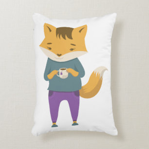 Niedlicher Fuchs mit Tasse Tee Dekokissen