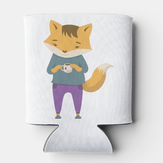 Niedlicher Fuchs mit Tasse Tee Dosenkühler (Rückseite)