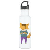 Niedlicher Fuchs mit Tasse Tee Edelstahlflasche (Vorderseite)