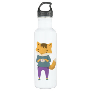 Niedlicher Fuchs mit Tasse Tee Edelstahlflasche